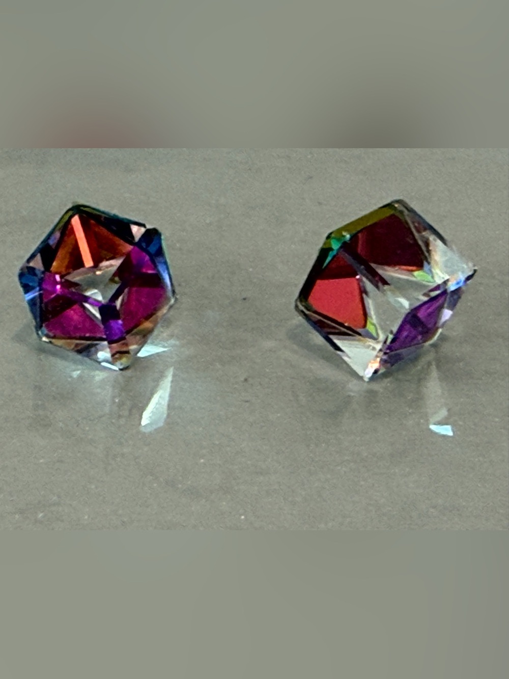 Magic Rainbow Prism Crystal Cube Stud Earrings